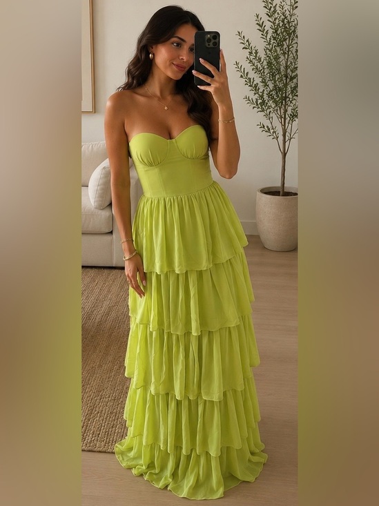 Lovers + Friends Dresses & Skirts - Lovers + Friends Lime Strapless Tiered Maxi Dress. SZ: S Like New.